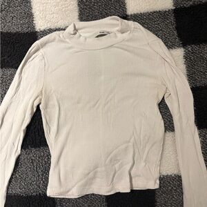 Wilfred Cream Long Sleeve Fitted T-Shirt with Mock Neck